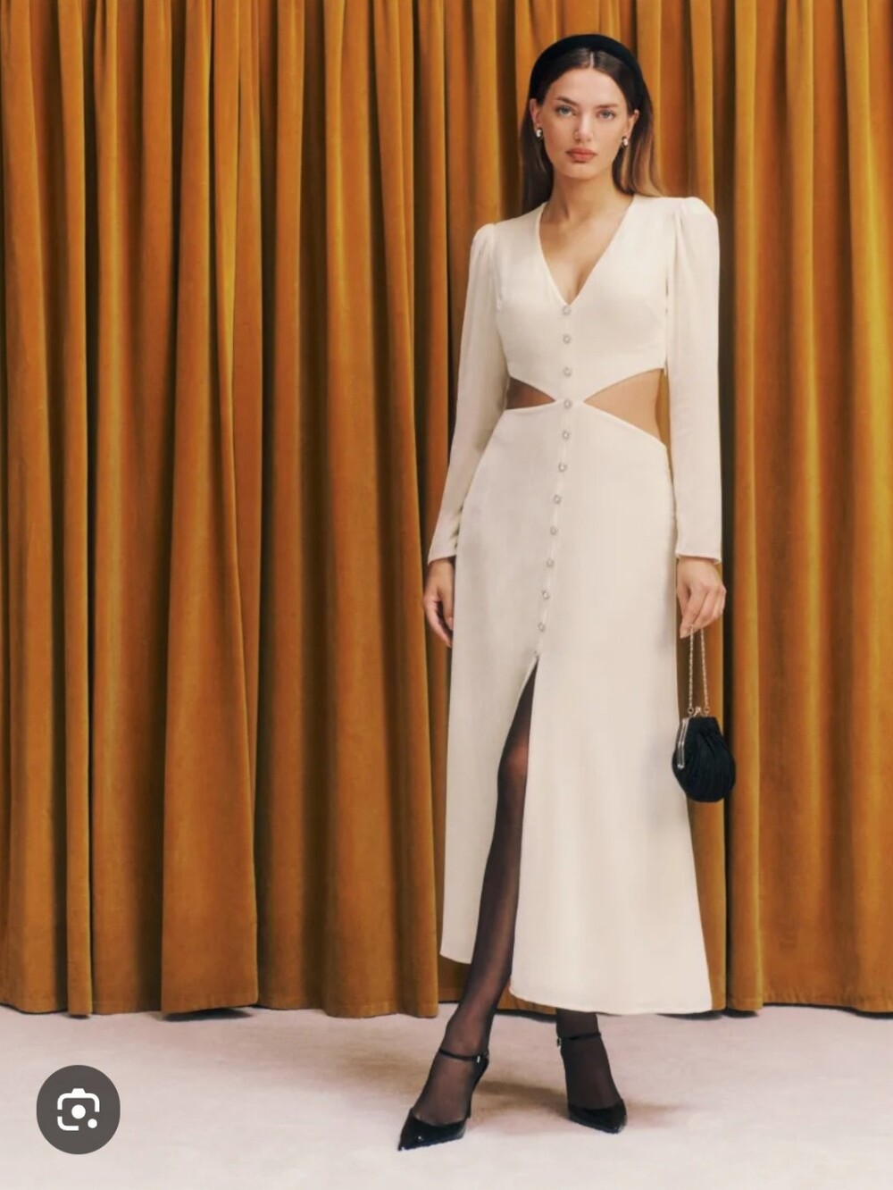 Reformation Brisa White Velvet Long Sleeve Maxi Dress High Slit Size US 4